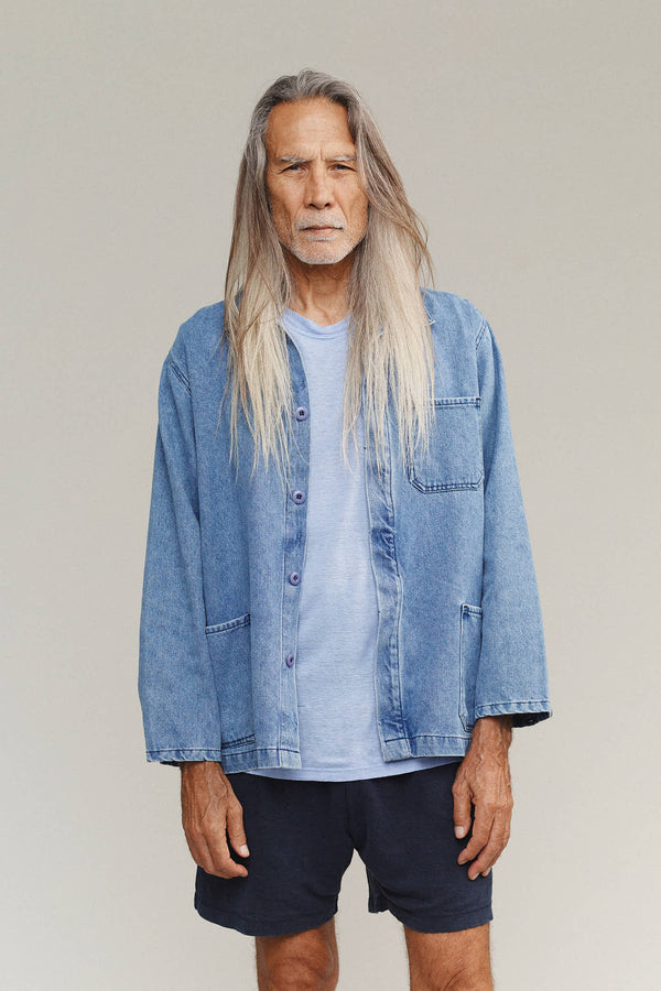 Denim Olympic Jacket | Jungmaven Hemp Clothing & Accessories / model_desc: Martial is 6’2” wearing L