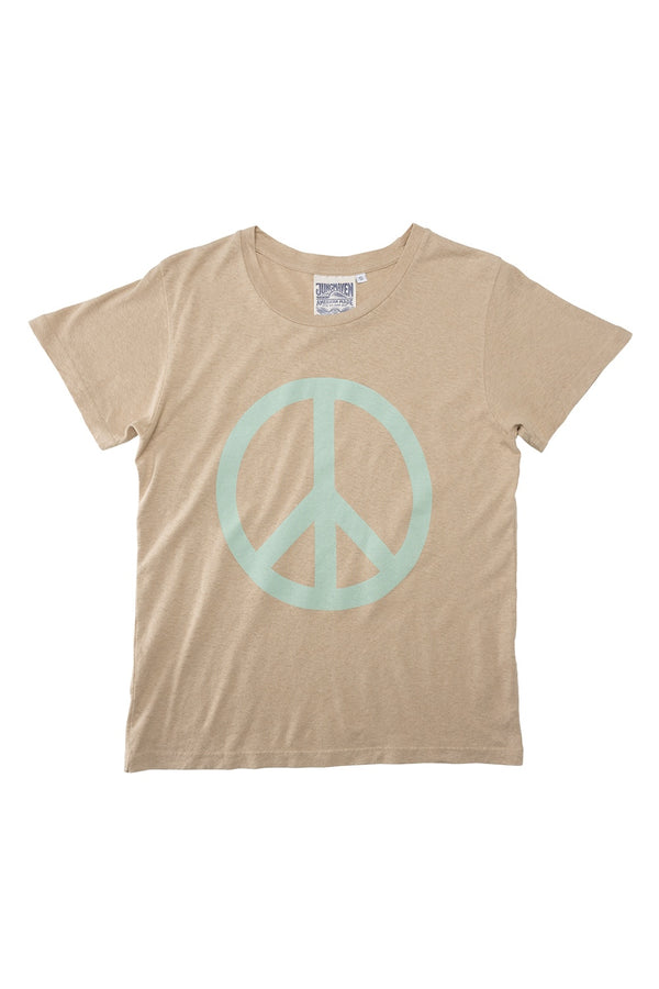 Peace Lorel Tee | Jungmaven Hemp Clothing & Accessories / Color: Oasis Blue on Oatmilk 