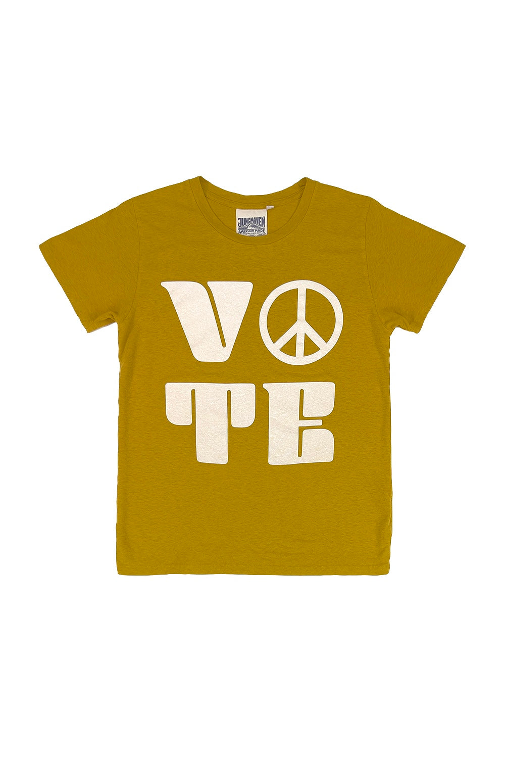Vote Peace Lorel Tee | Jungmaven Hemp Clothing & Accessories / Color: Spicy Mustard