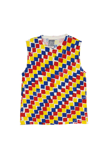 Checkerboard Malibu Muscle Tee | Jungmaven Hemp Clothing & Accessories / Color: Blue/Red/Yellow