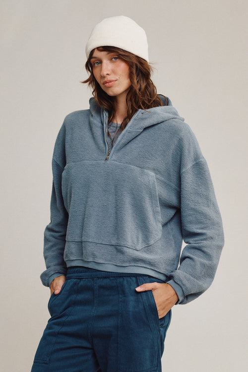 Heathered Osprey Cropped Sweatshirt | Jungmaven Hemp Clothing & Accessories / model_desc: Tatchi is 5’9” wearing M