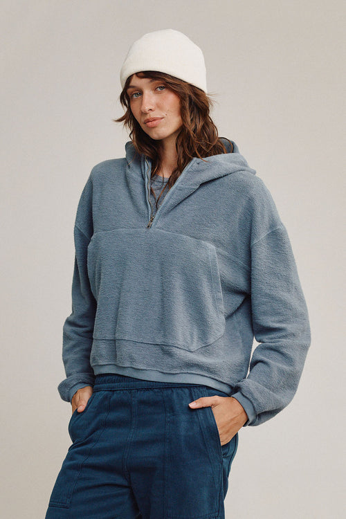 Heathered Osprey Cropped Sweatshirt | Jungmaven Hemp Clothing & Accessories / model_desc: Tatchi is 5’9” wearing M