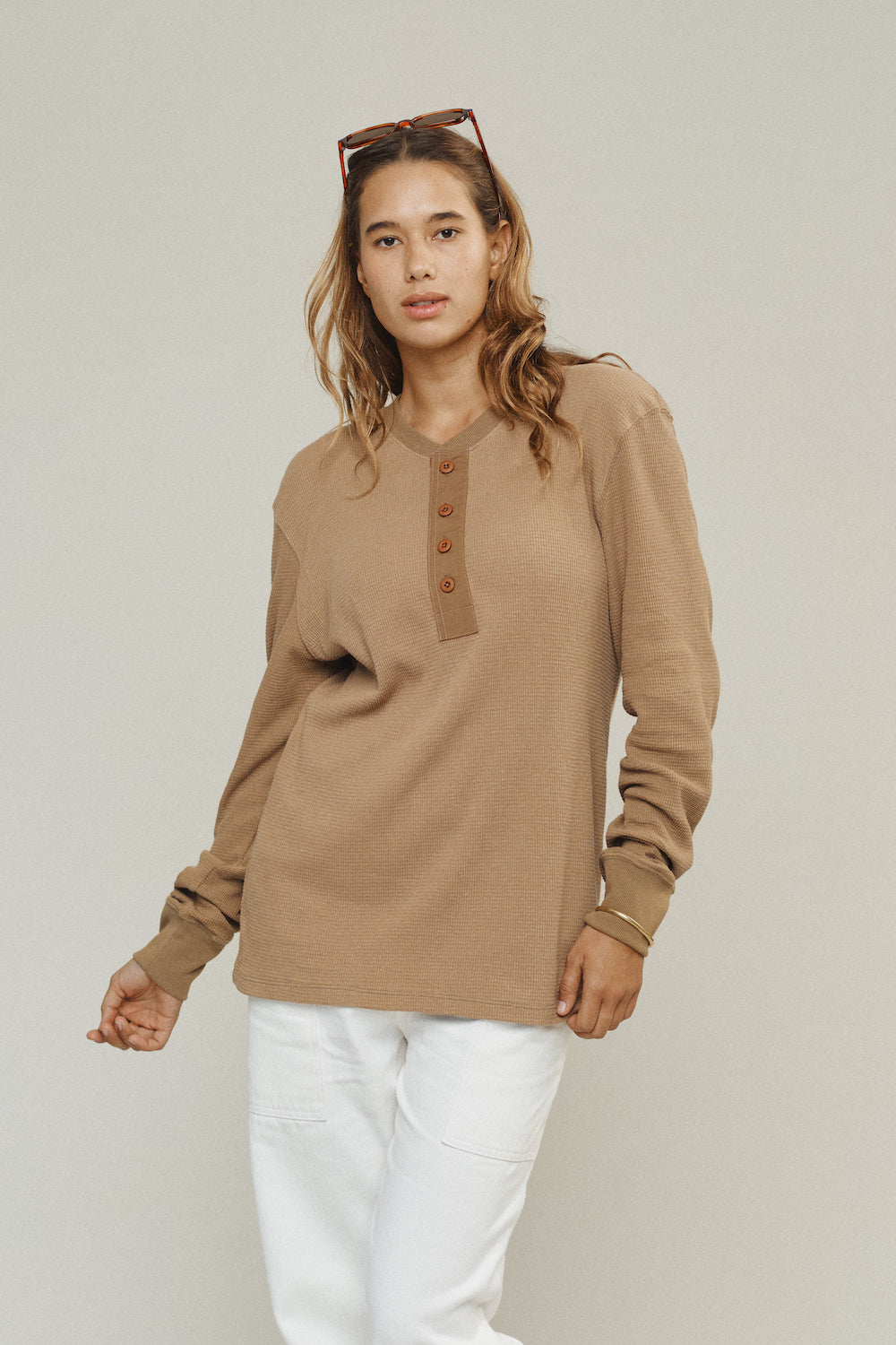Owl Henley | Jungmaven Hemp Clothing & Accessories / model_desc: Maya is 5’10” wearing Small