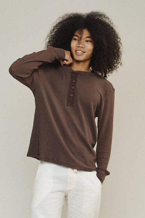 Owl Henley | Jungmaven Hemp Clothing & Accessories / model_desc: Chaz is 6’2” wearing size L