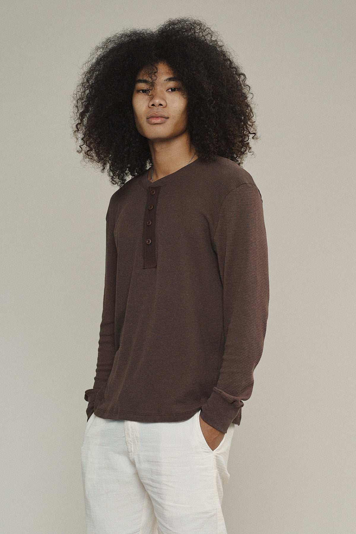 Owl Henley | Jungmaven Hemp Clothing & Accessories / model_desc: Chaz is 6’2” wearing size L