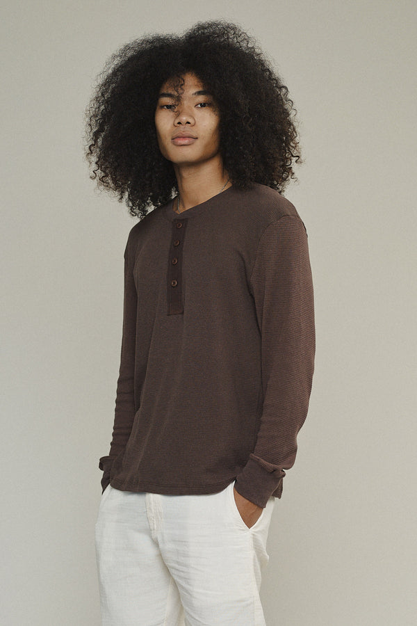 Owl Henley | Jungmaven Hemp Clothing & Accessories / model_desc: Chaz is 6’2” wearing size L