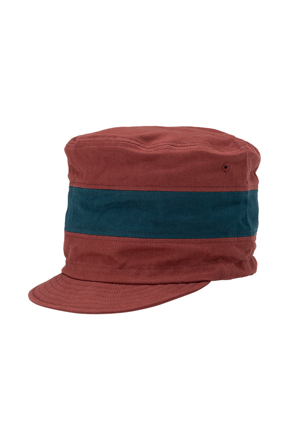 Tall Hemp Twill Cap by Phatee Wear | Jungmaven Hemp Clothing & Accessories / Color:  Brick with Teal Stripe