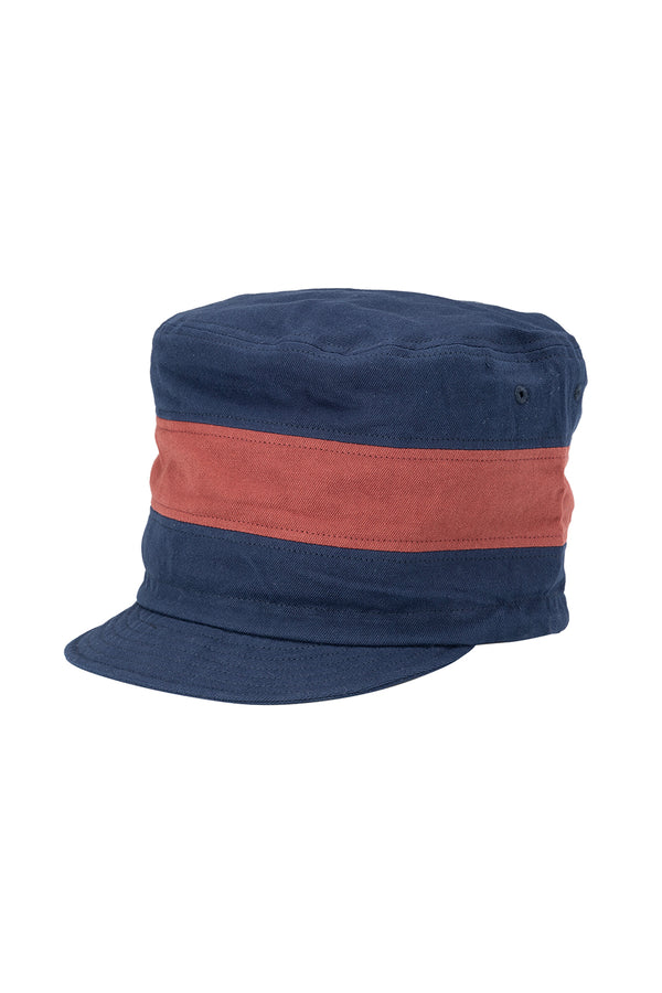 Tall Hemp Twill Cap by Phatee Wear | Jungmaven Hemp Clothing & Accessories / Color:  Navy with Brick Stripe