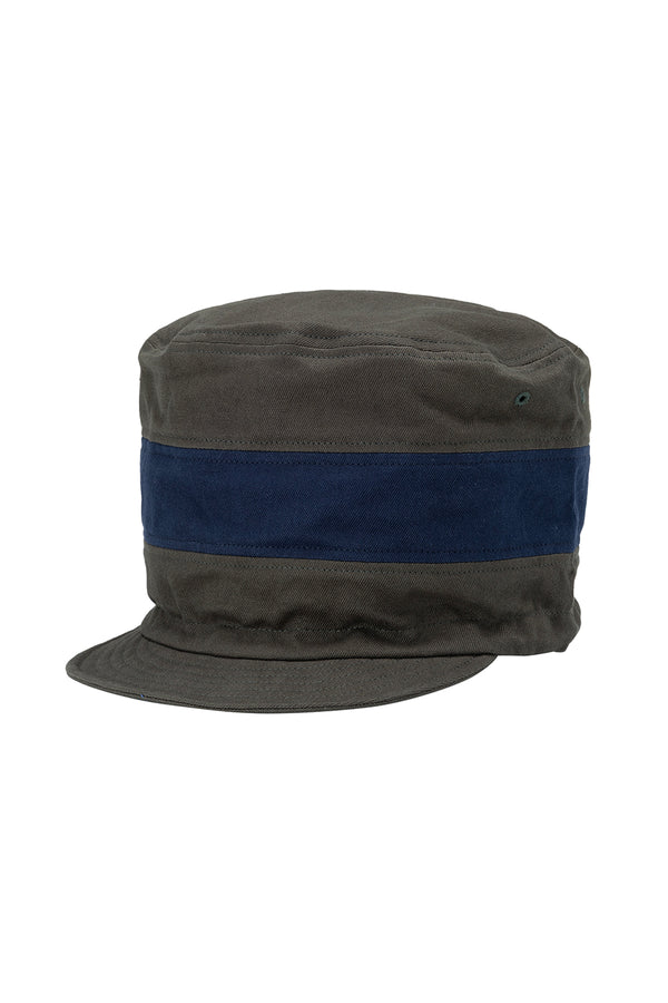 Tall Hemp Twill Cap by Phatee Wear | Jungmaven Hemp Clothing & Accessories / Color:  Olive with Navy Stripe