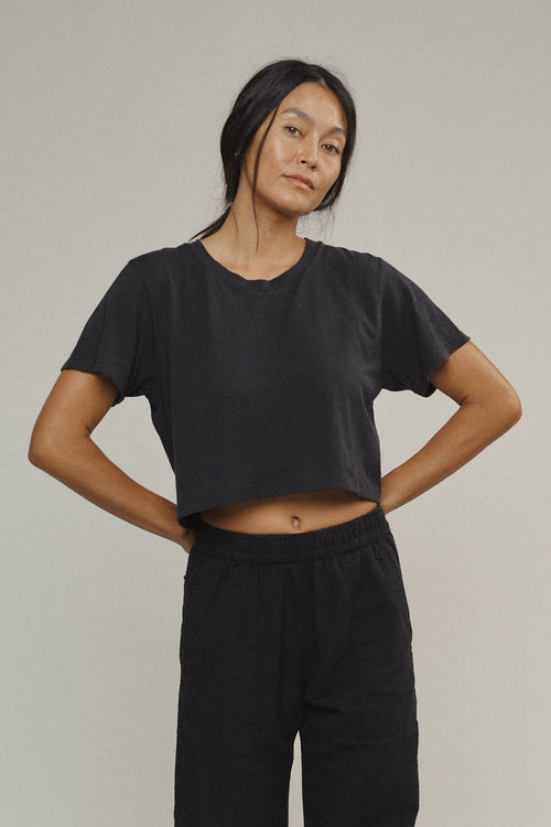 Super Cropped Lorel Tee | Jungmaven Hemp Clothing & Accessories / model_desc: Tamiko is 5’8” wearing Medium