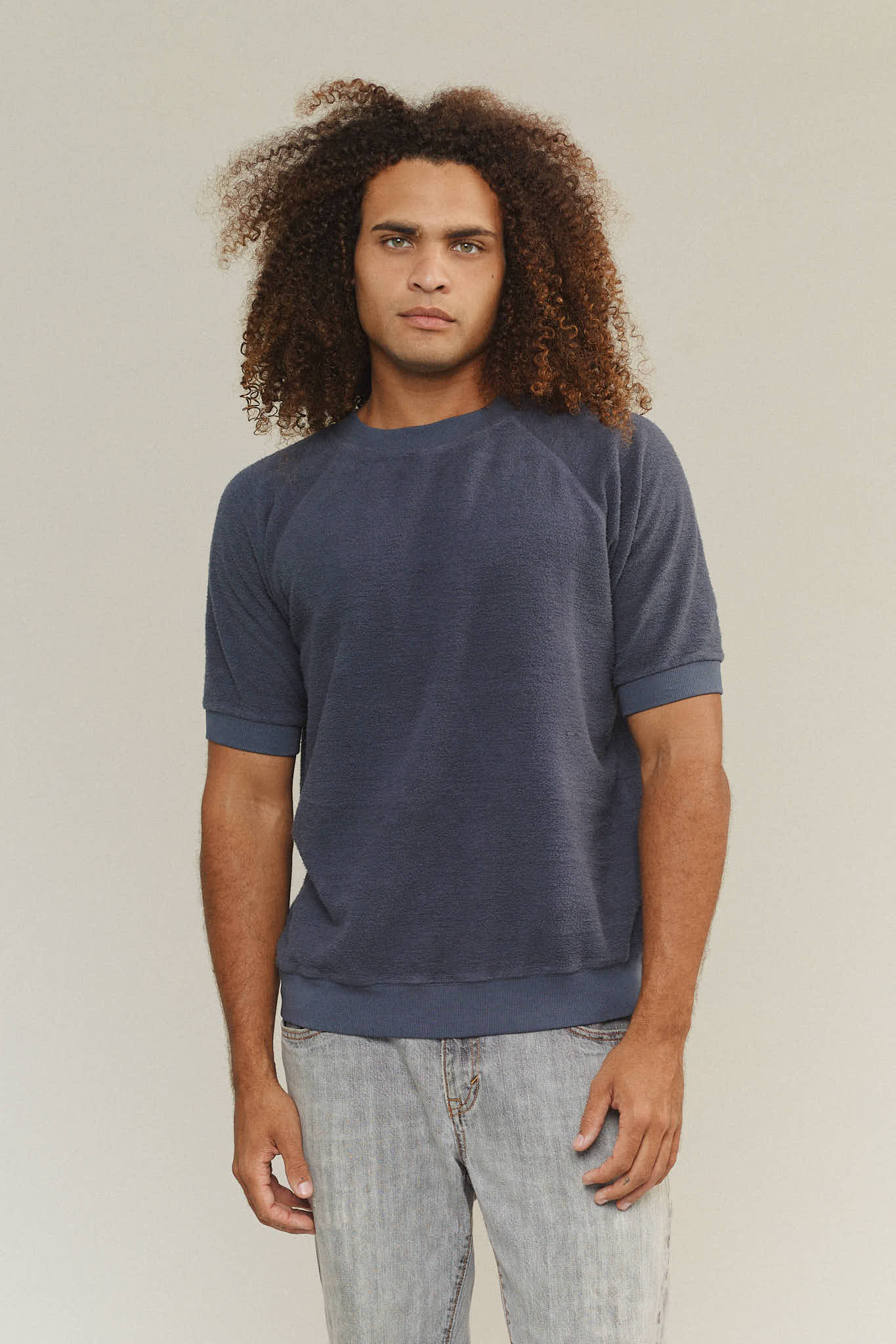 Short Sleeve Raglan Sherpa Sweatshirt | Jungmaven Hemp Clothing & Accessories / model_desc: Davon is 6’0” wearing Large