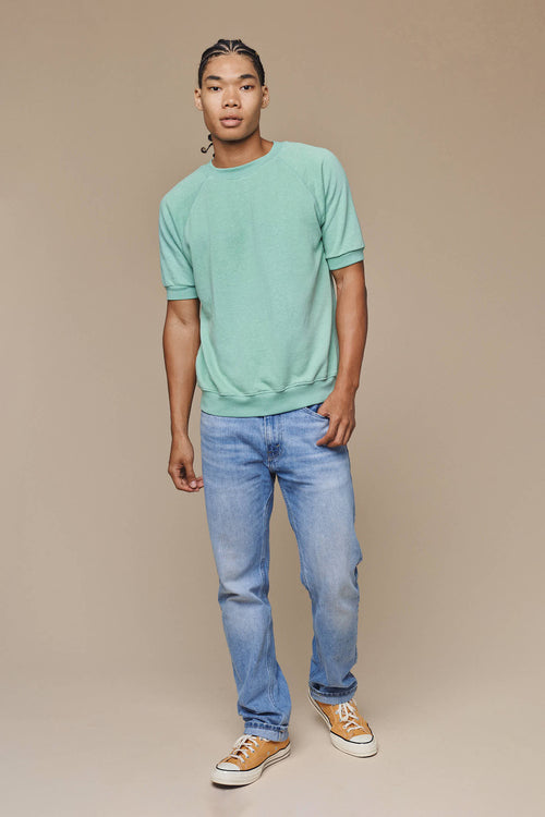 Short Sleeve Raglan Fleece Sweatshirt | Jungmaven Hemp Clothing & Accessories / model_desc: Chaz is  6’2” wearing L