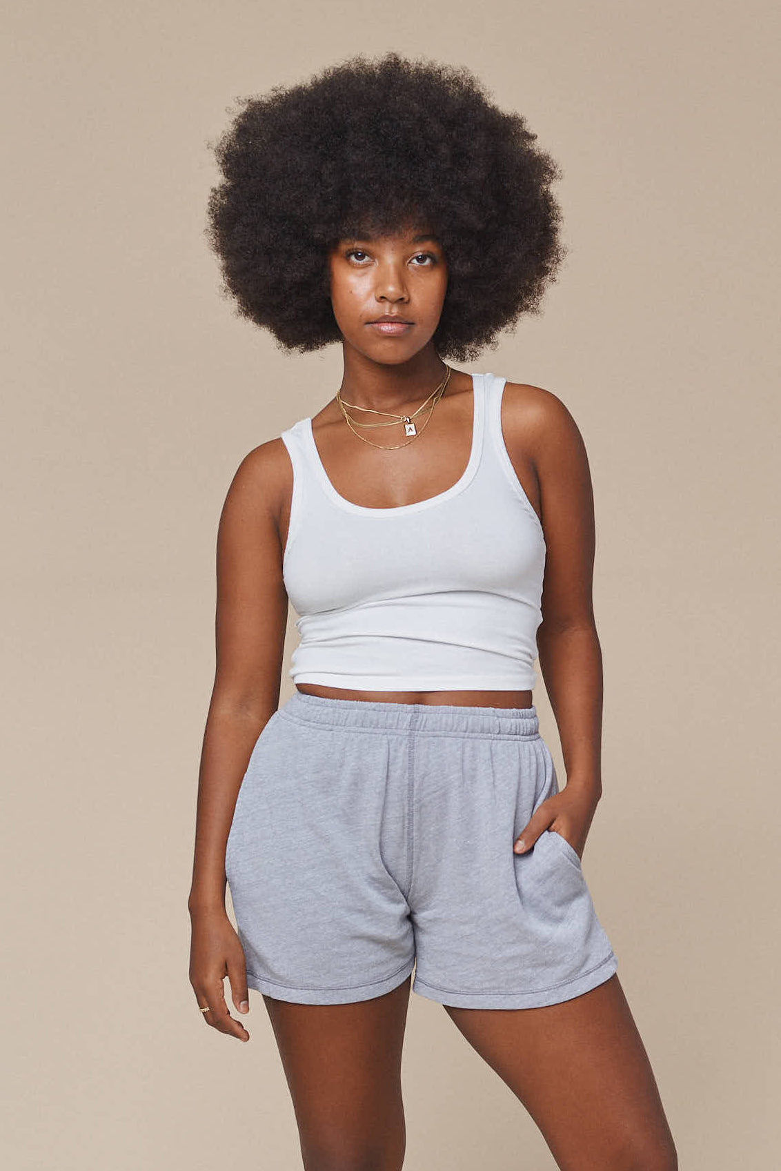 Heathered Sun Short | Jungmaven Hemp Clothing & Accessories / model_desc: Abeba is  5’7” wearing Small