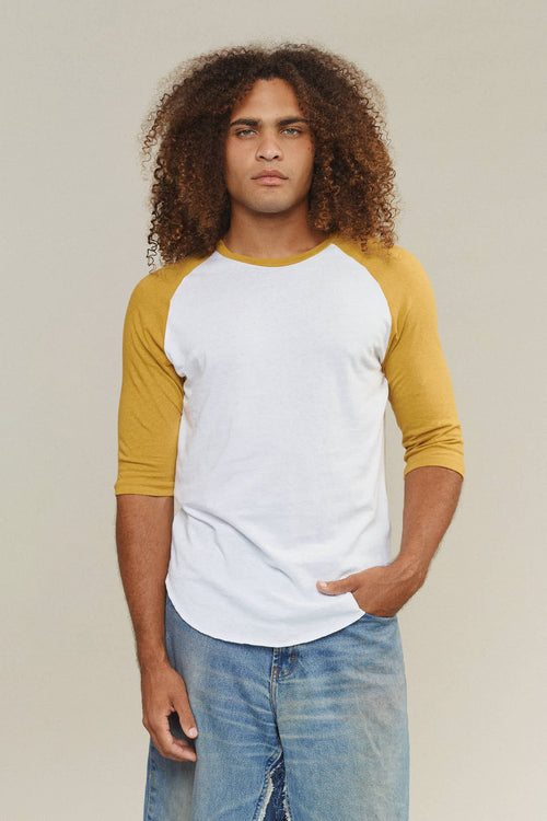 Stones 3/4 Sleeve Raglan | Jungmaven Hemp Clothing & Accessories / model_desc: Davon is 6’0” wearing Medium