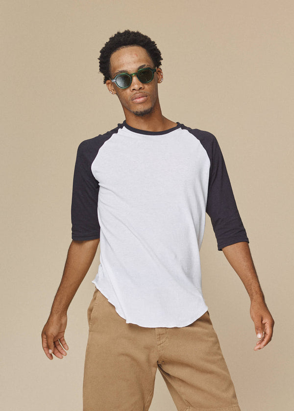Stones 3/4 Sleeve Raglan | Jungmaven Hemp Clothing & Accessories / model_desc: EJ is 6’0” wearing M
