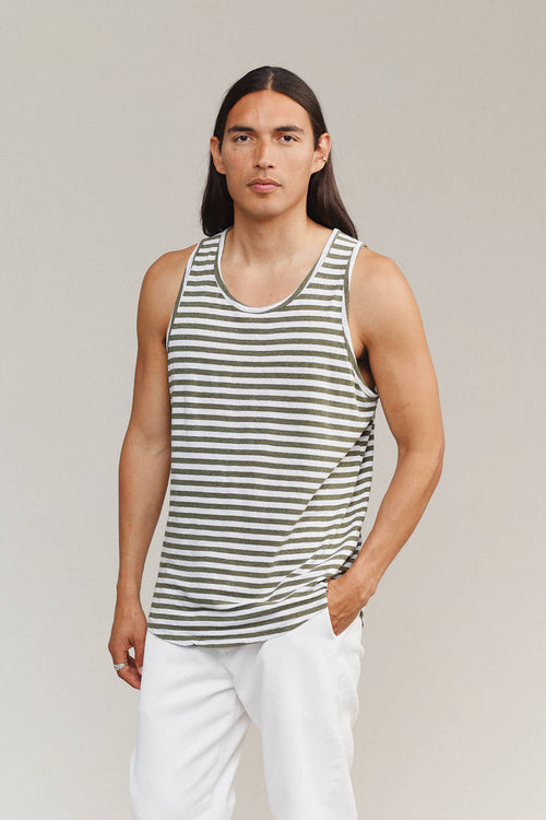 Stripe Tank Top | Jungmaven Hemp Clothing & Accessories / model_desc: Fabian is 6’0” wearing Large