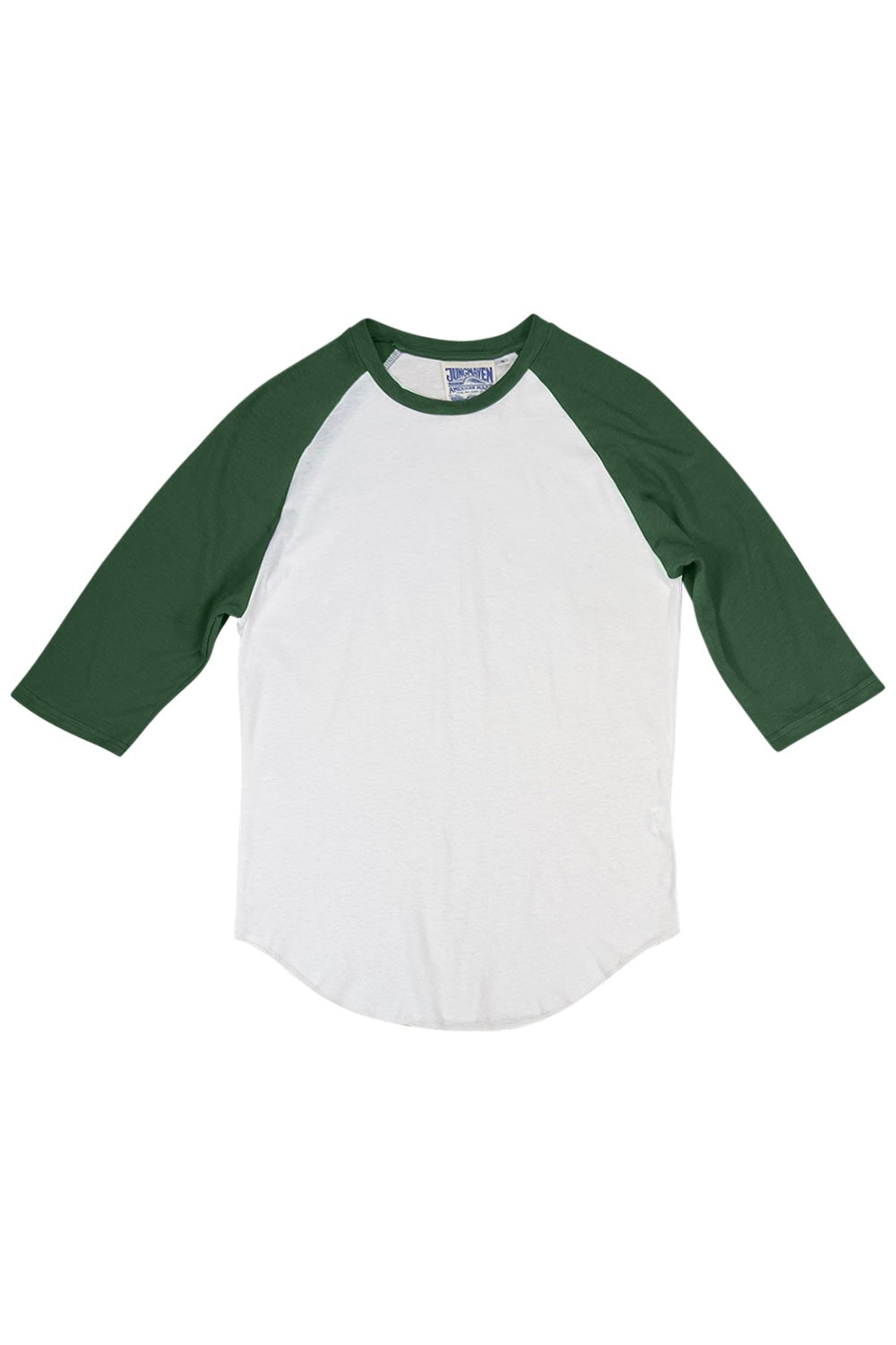 Stones 3/4 Sleeve Raglan | Jungmaven Hemp Clothing & Accessories / Color: Hunter Green Sleeve / White Body