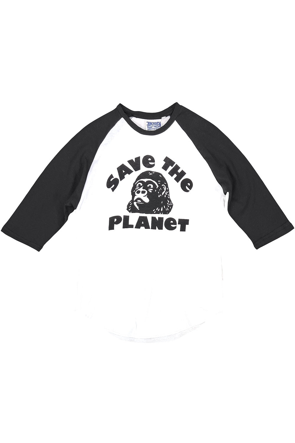 Save the Planet Stones 3/4 Sleeve Raglan | Jungmaven Hemp Clothing & Accessories / Color: Black Sleeve/White Body