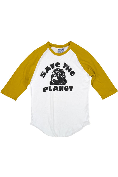 Save the Planet Stones 3/4 Sleeve Raglan | Jungmaven Hemp Clothing & Accessories / Color: Spicy Mustard Sleeve/White Body