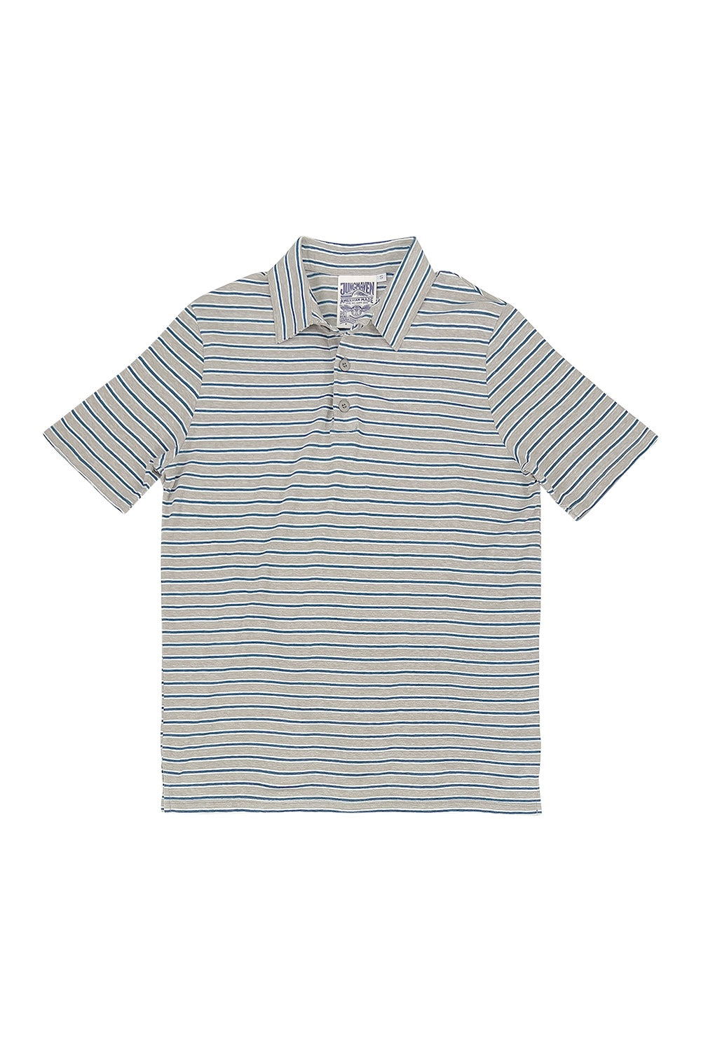 Stripe Camden Polo  | Jungmaven Hemp Clothing & Accessories / Color: Teal/White/ Gray Stripe