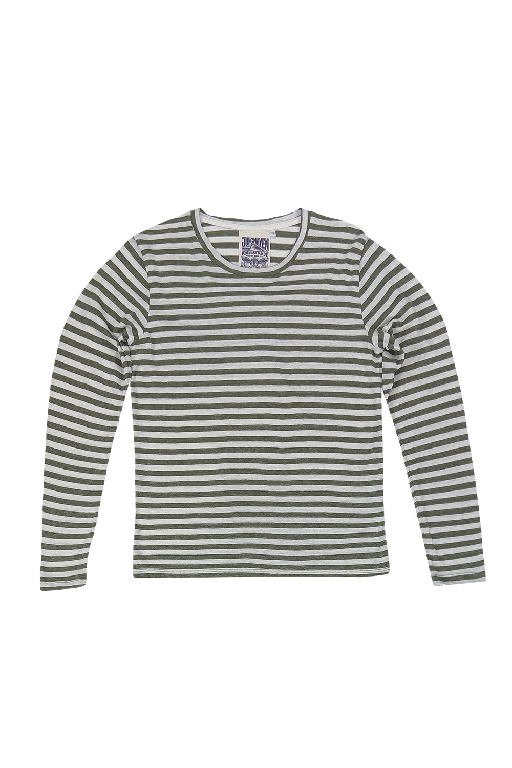 Stripe Encanto Long Sleeve Tee | Jungmaven Hemp Clothing & Accessories / Color:  Olive/White Stripe