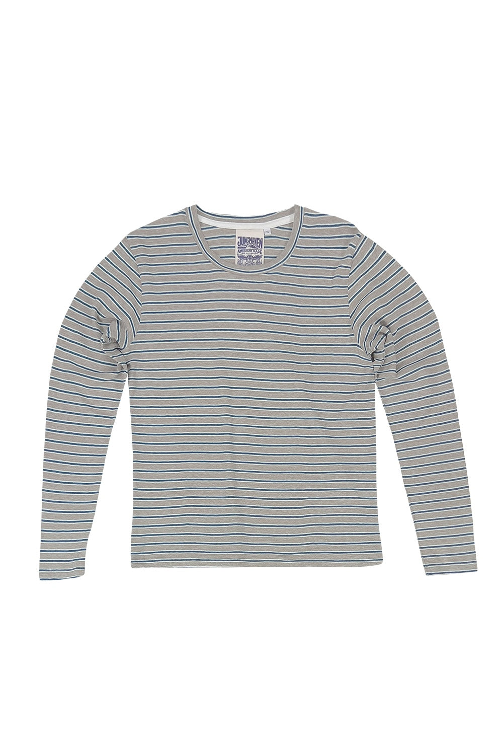 Stripe Encanto Long Sleeve Tee | Jungmaven Hemp Clothing & Accessories / Color: Teal/White/Gray Stripe