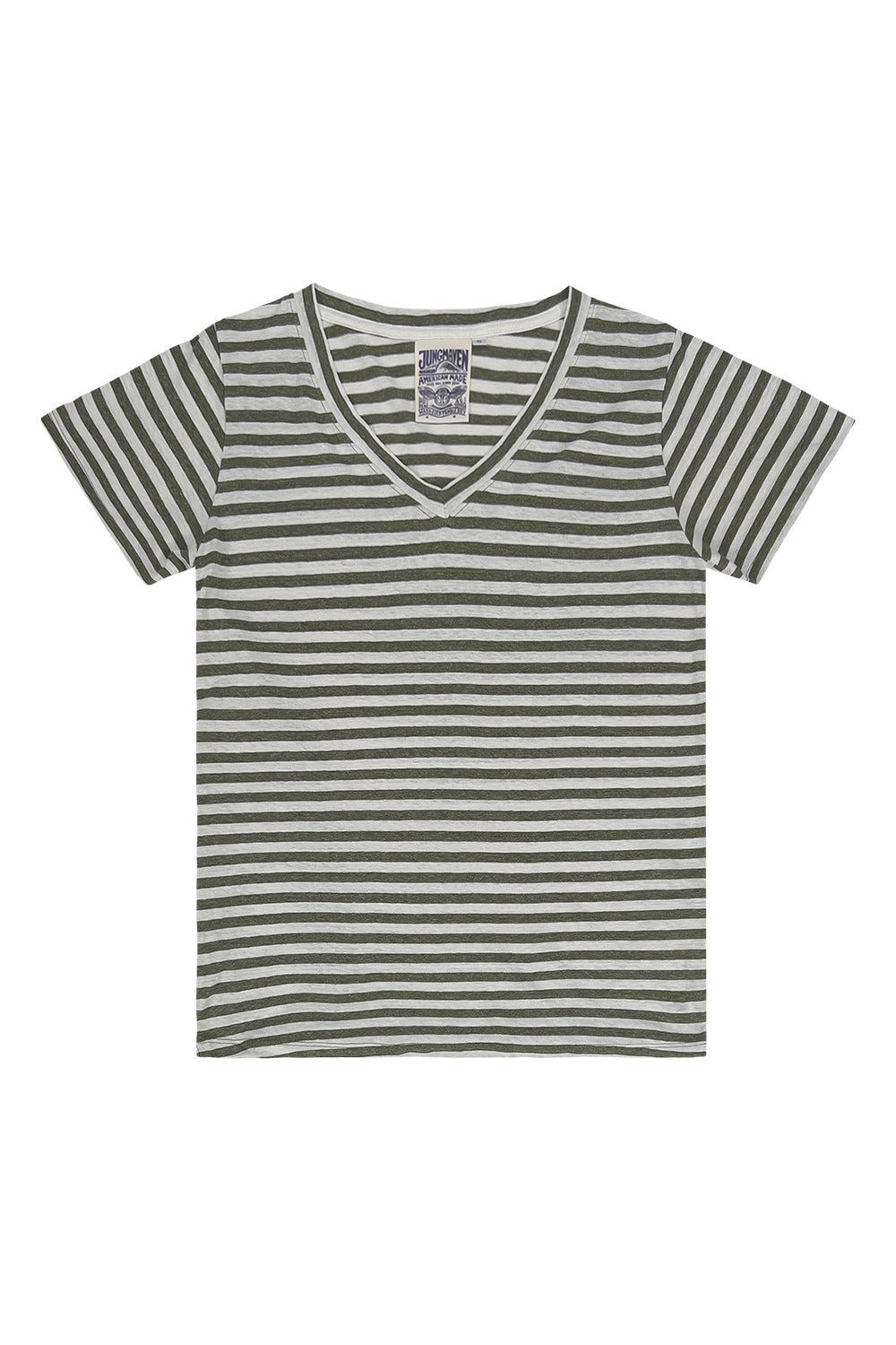 Stripe Paige V-neck | Jungmaven Hemp Clothing & Accessories / Color: Olive/White Stripe