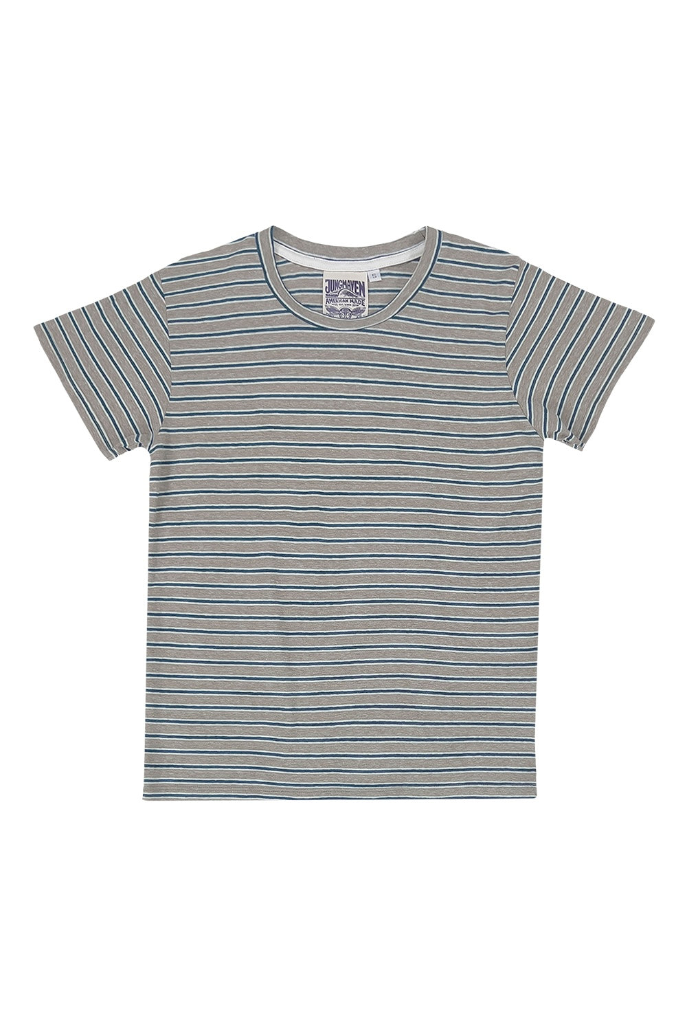 Stripe Lorel Tee | Jungmaven Hemp Clothing & Accessories / Color: Teal/White/ Gray Stripe