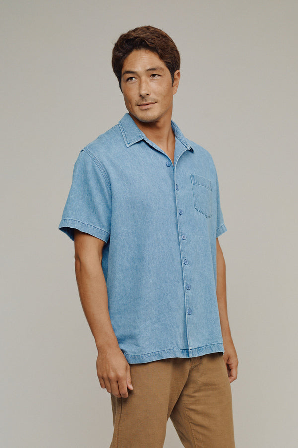 Denim Padaro Shirt | Jungmaven Hemp Clothing & Accessories / model_desc: Jeff is 5’10” wearing L
