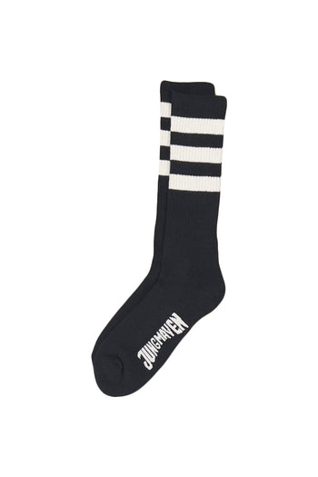 Town and Country Socks | Jungmaven Hemp Clothing & Accessories / Color: White Stripes on Black