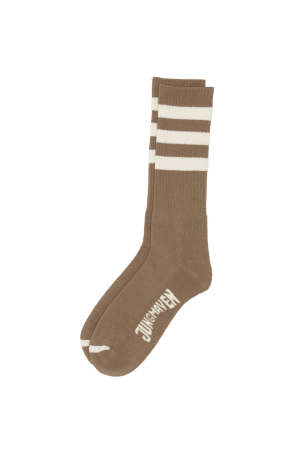 Town and Country Socks | Jungmaven Hemp Clothing & Accessories / Color: White Stripes on Coyote