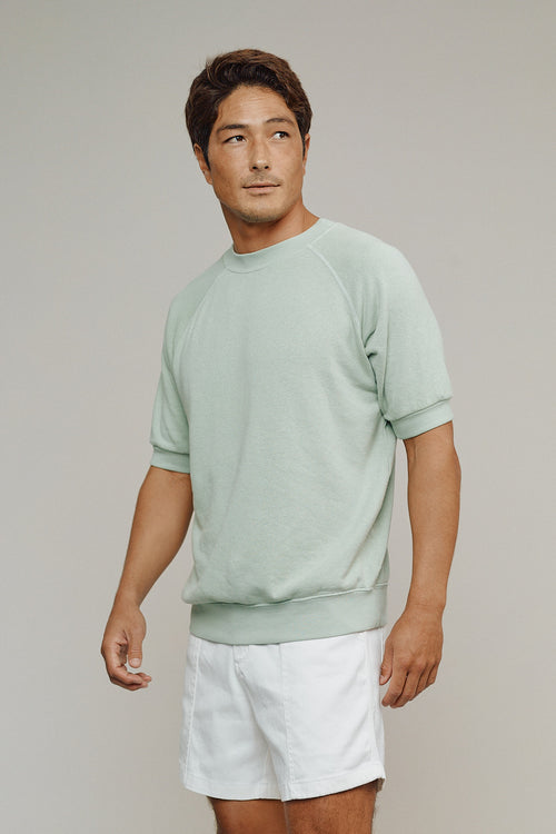 Short Sleeve Raglan Fleece Sweatshirt | Jungmaven Hemp Clothing & Accessories / model_desc: Jeff is 5’10” wearing L
