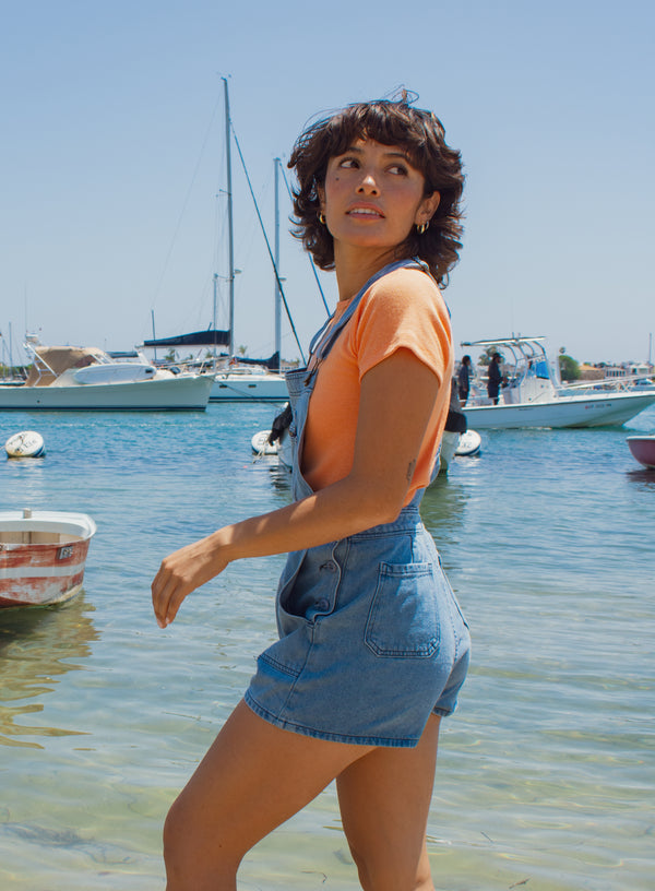 Alma Overall Denim Shorts | Jungmaven Hemp Clothing & Accessories / Color:
